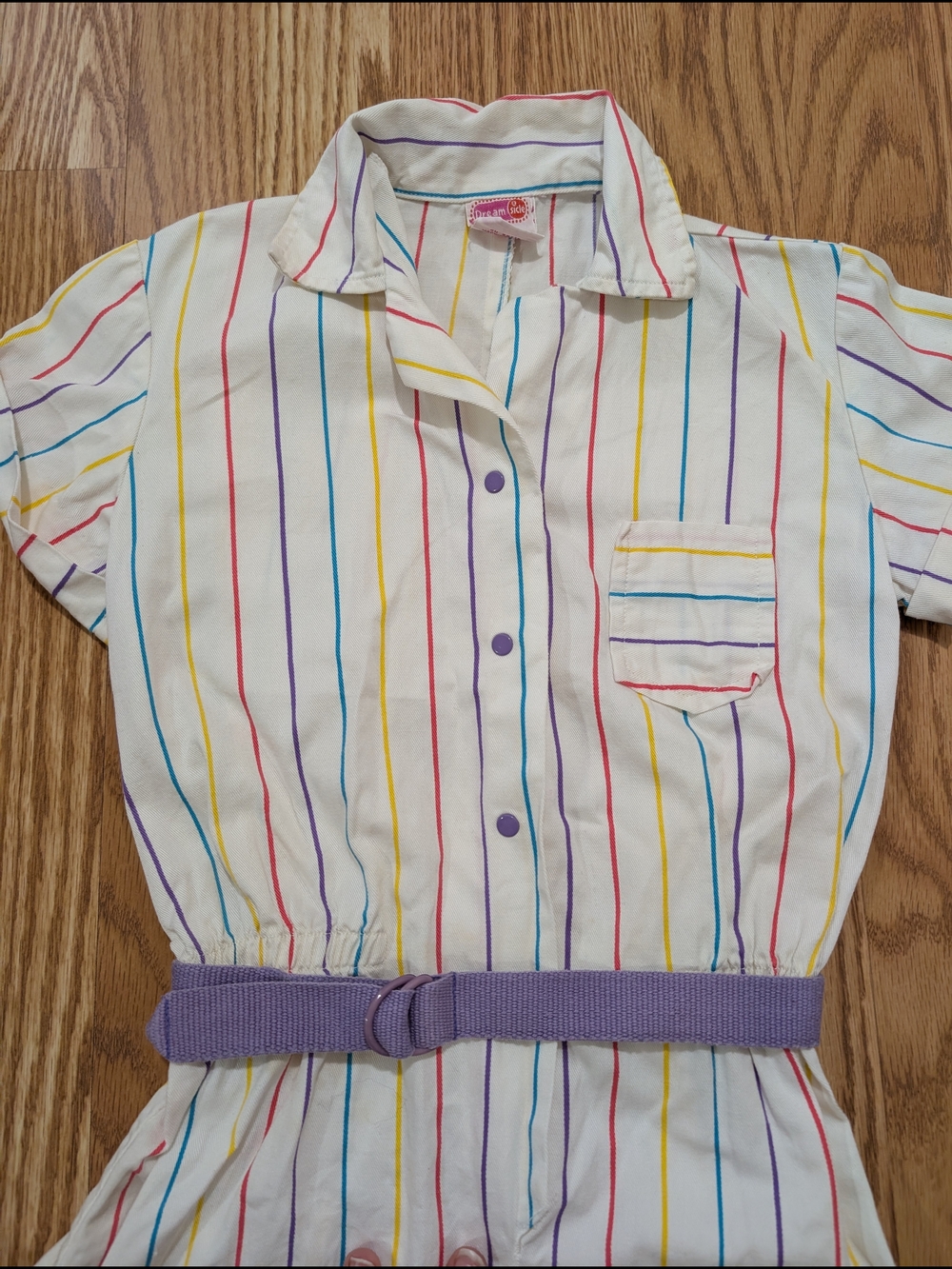 Vintage Girls 80's 90's Rainbow Stripe Short Romper 10 - Picture 3 of 13